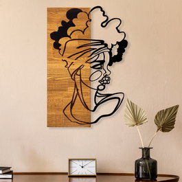 Wallity African Woman 3 Escultura de Pared en Negro y Nogal claro